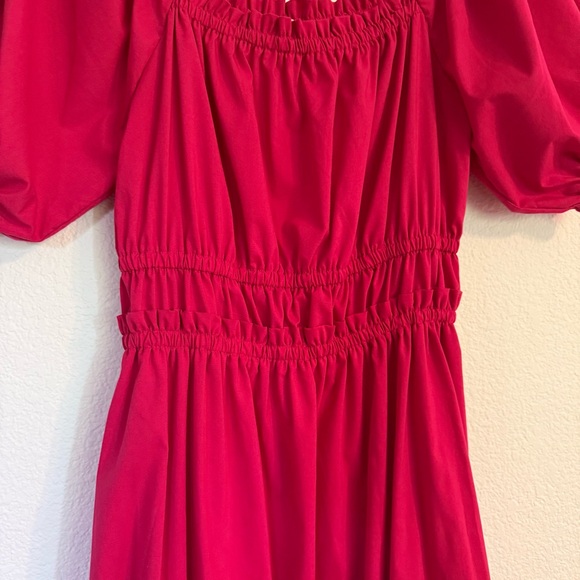 Indigo Rose Hot Pink Milkmaid Smocked Tiered Midi Dress - Picture 4 of 7